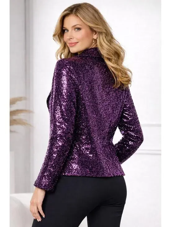 NWT Colleen Lopez Purple Sequin Moto Jacket Sparkly Evening Blazer Size XL - Picture 2 of 5